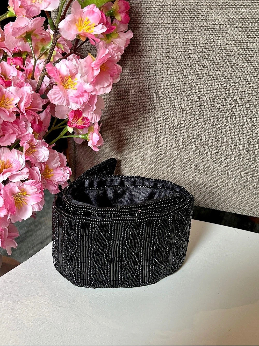 Talbots Black Beaded Waist Belt Black
